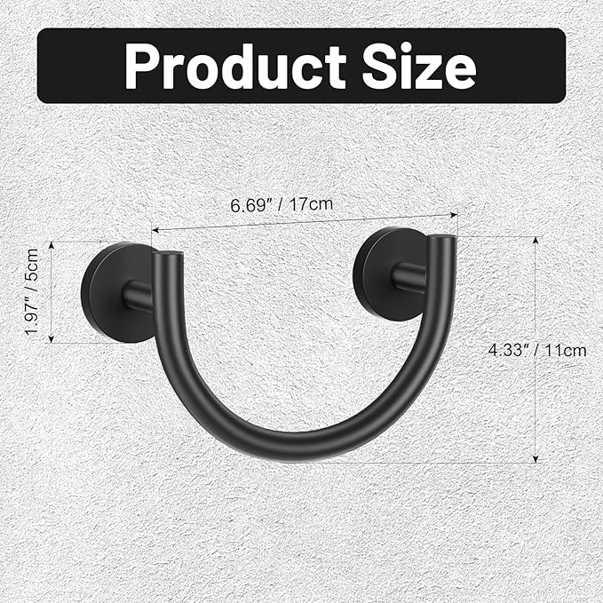 TNOMS Black Smiley Face Towel Ring Bathroom Hand Towel Holder Stainless Steel Wall-Mounted Bathroom Hardware Accessories Towel Rack
