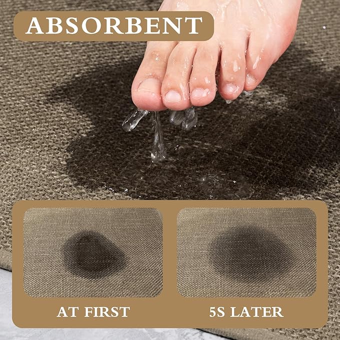 YIHOUSE Brown Bathroom Rug Sets 5 Piece, Dark Beige Absorbent Bath Mat for Bathroom Non Slip Washable,Bath Room Mat Quick Dry, Thin Bath Rug Set for Toilet and Floor
