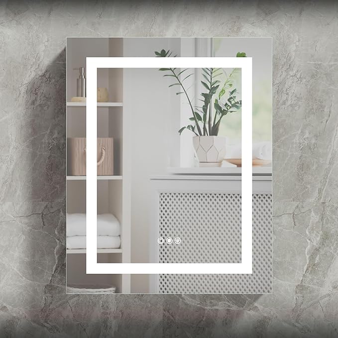 24x30 Bathroom Mirror LED Medicine Cabinet with Lighted 3 Colors, Recessed Surface Wall Mounted LED Medicine Cabinet, Anti-Fog Tempered LED Mirror with Storage, Stepless Dimming, 2 Outlets,