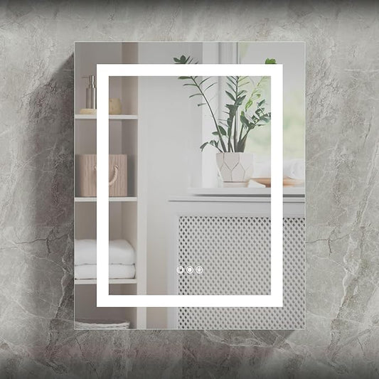 24x30 Bathroom Mirror LED Medicine Cabinet with Lighted 3 Colors, Recessed Surface Wall Mounted LED Medicine Cabinet, Anti-Fog Tempered LED Mirror with Storage, Stepless Dimming, 2 Outlets,