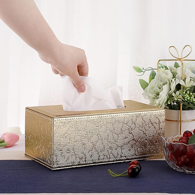 Sumnacon Rectangular Tissue Box Cover - Stylish Tissue Box Holder with Magnetic Bottom, Decorative Tissue Box for Vanity Dresser Night Stand Table Countertop (Gold, Medium)