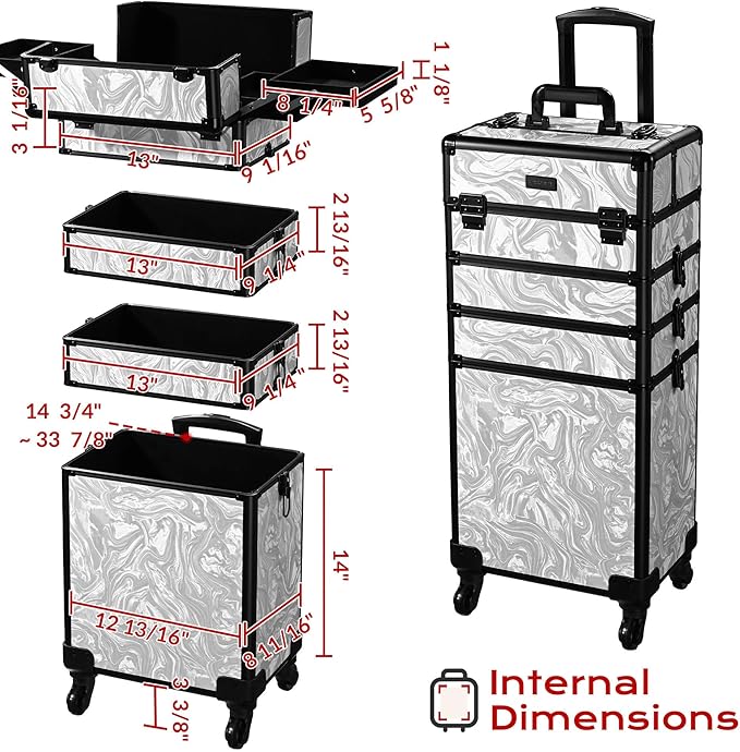 BYOOTIQUE Rolling Makeup Cart on Wheels Hairdressing Brush Bags Hair Tool Travel Suitcase For Nail Bar Studio Beautician Hairstylist Barbershop,CoyoteButtes Graystone
