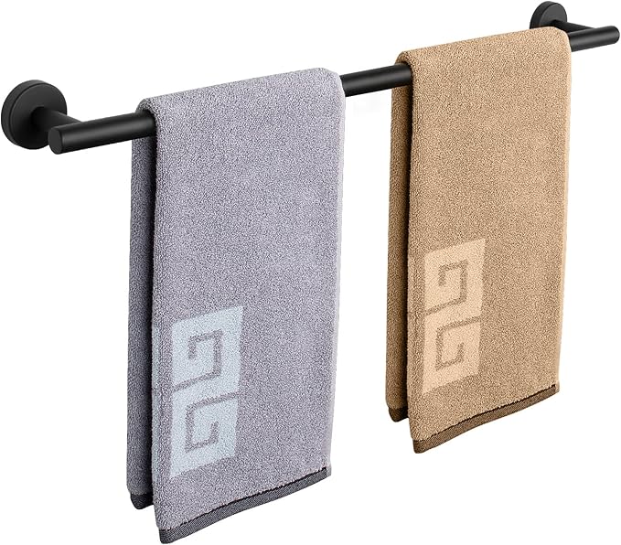 NearMoon Bath Towel Bar, Thicken Stainless Steel Shower Towel Rack Holder Wall Mounted for Bathroom, 26-lnch Overall Length-24-lnch Usable Hanging Space (1 Pack, Matte Black)