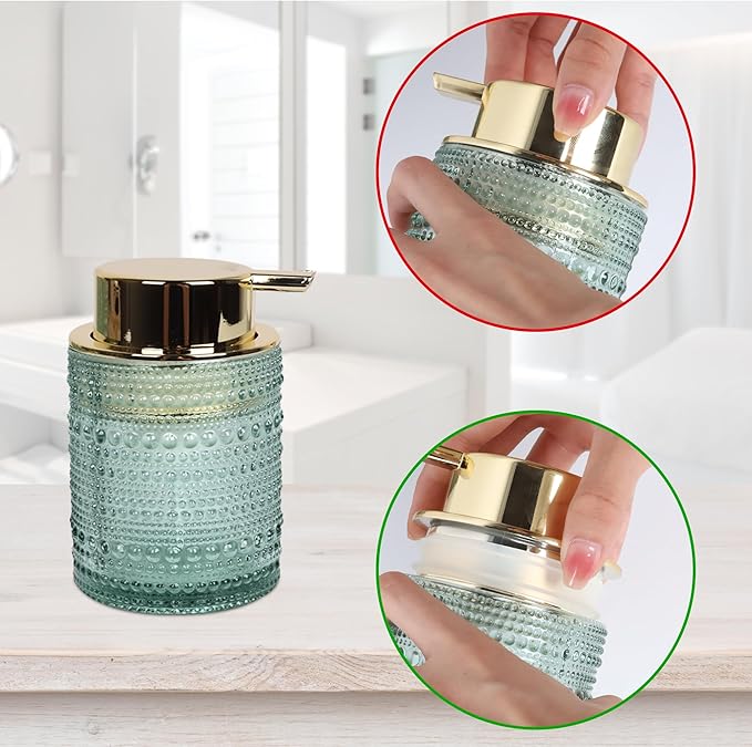 FEILANDUO Bathroom Accessories Set,4Pcs Glass Bathroom Accessories,Vanity Bathroom Decor, Soap Dispenser, Toothbrush Holder Set, Apothecary Jar, Gift for Home Apartment (Green)