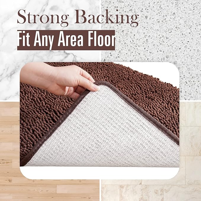 LOCHAS Luxury Bathroom Rug Shaggy Bath Mat 24 x 60 Inch, Washable Non Slip Bath Rugs for Bathroom Shower, Soft Plush Chenille Absorbent Carpets Mats, Brown