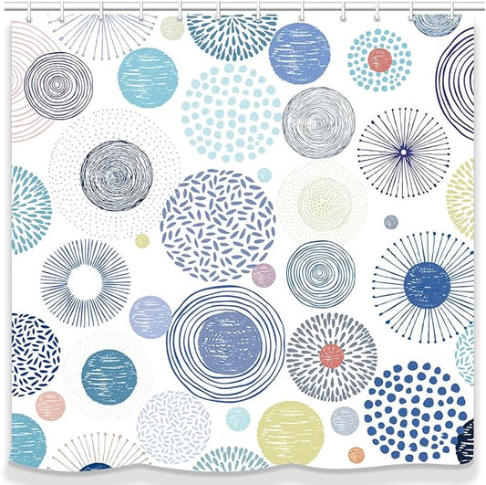 Modern Design Colorful Circles and Fireworks Fabric Shower Curtains Bathroom Décor Machine Washable. Blue
