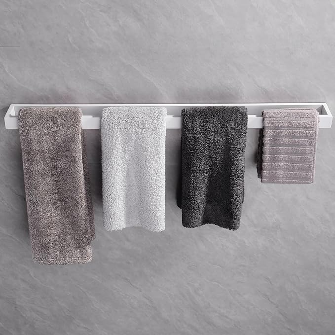 GERZWY 30-Inch Towel Bar, SUS 304 Stainless Steel Modern Square Style Bath Towel Bar Wall Mount, White