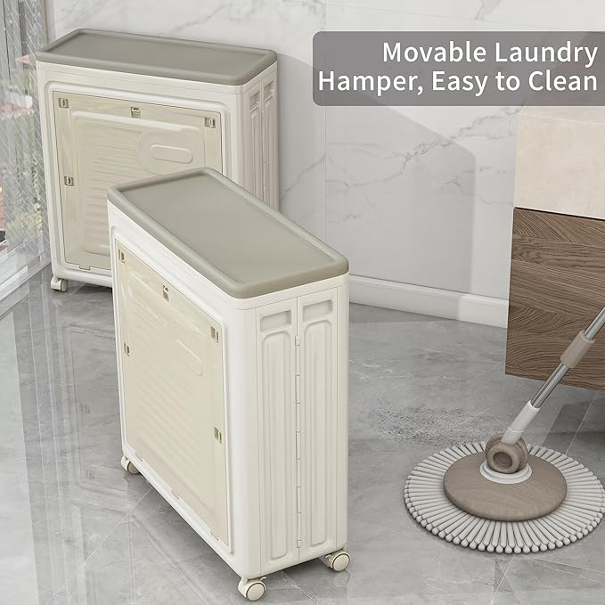 Laundry Hamper with Wheels and Lid, Foldable Clothes Hamper, Large Capacity Rolling Laundry Basket, Stackable & Collapsible Laundry Organizer for Bathroom, Bedroom, Laundry Room, Gym