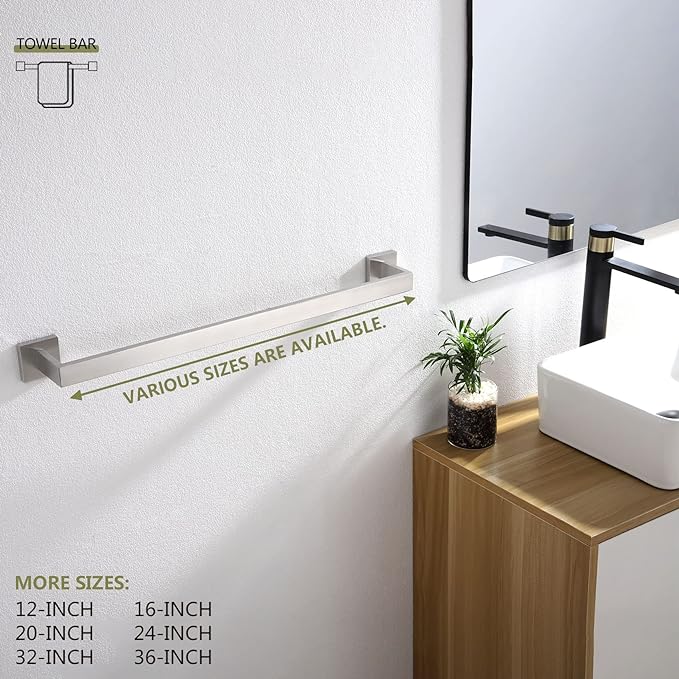 KOKOSIRI 20-Inch Single Towel Bar, Bathroom Kitchen Towel Holder, Wall Mounted SUS304 Stainless Steel Towel Rack, Brushed Nickel, B4003BR-L20