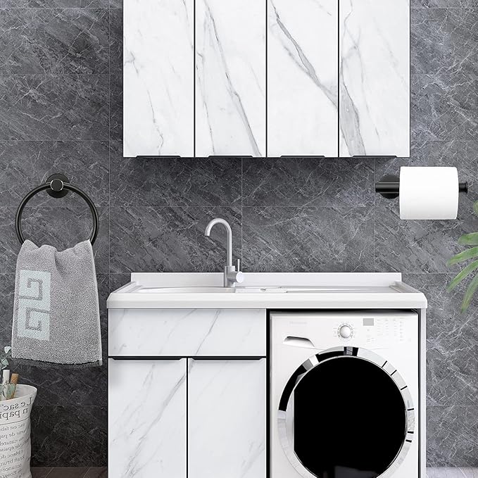 NearMoon 2 Pieces Bathroom Hardware Accessories, Towel Ring and Toilet Paper Holder- Stainless Steel Bath Towel Hanger and Hand Towel Holder, Wall Mounted (Matte Black)