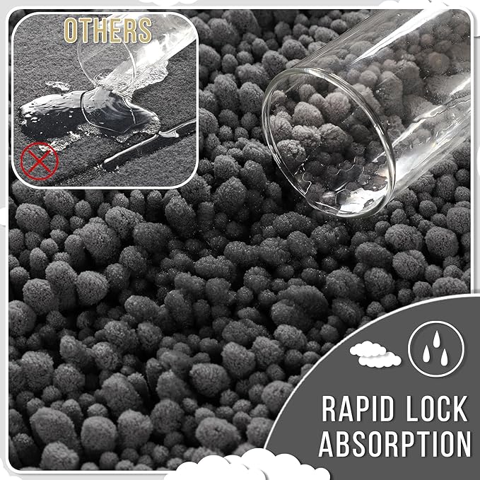 Yimobra Bathroom Rugs Non Slip Washable 32x20 Inch - Ultra Soft Absorbent Chenille Bath Mat, Quick Dry Shaggy Floor Carpet for Tub Shower, Dark Gray Home Decor Accessories