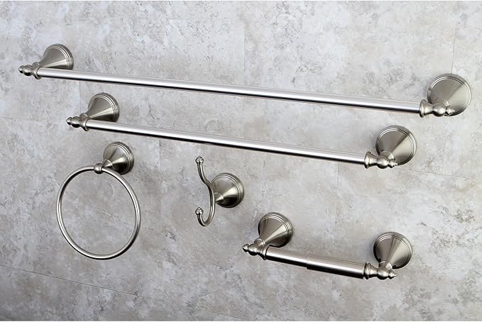Kingston Brass BAHK1612478SN Naples Bathroom Hardware Set, Brushed Nickel 27.56 x 6.13 x 2.25