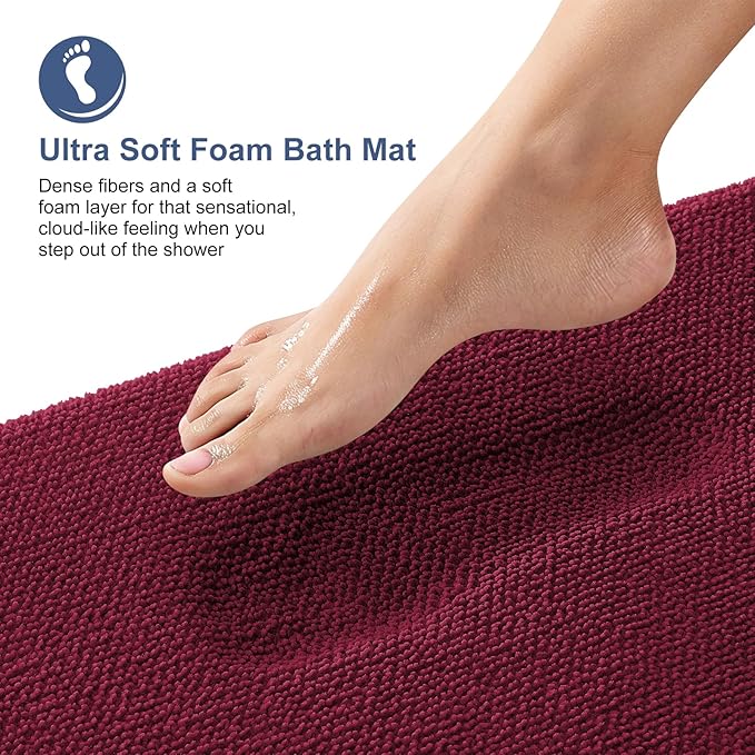 OLANLY Thick PU Foam Bath Mat Rug 24x16, Extra Soft Absorbent Bathroom Rug, Quick Dry Bath Mats, Non-Slip, Machine Washable Carpet for Bathroom, Tub and Shower, Home Decor Accessories, Burgundy