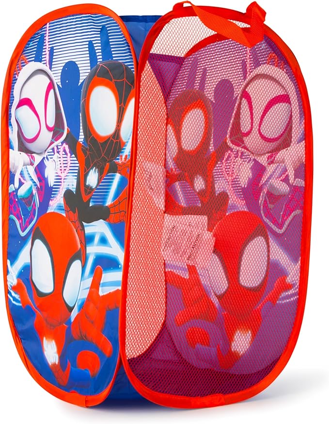 Jay Franco Marvel Spidey & His Amazing Friends Pop Up Hamper - Ghost Spider and Miles Morales Mesh Laundry Basket/Bag with Durable Handles - Storage for Clothes and Toys