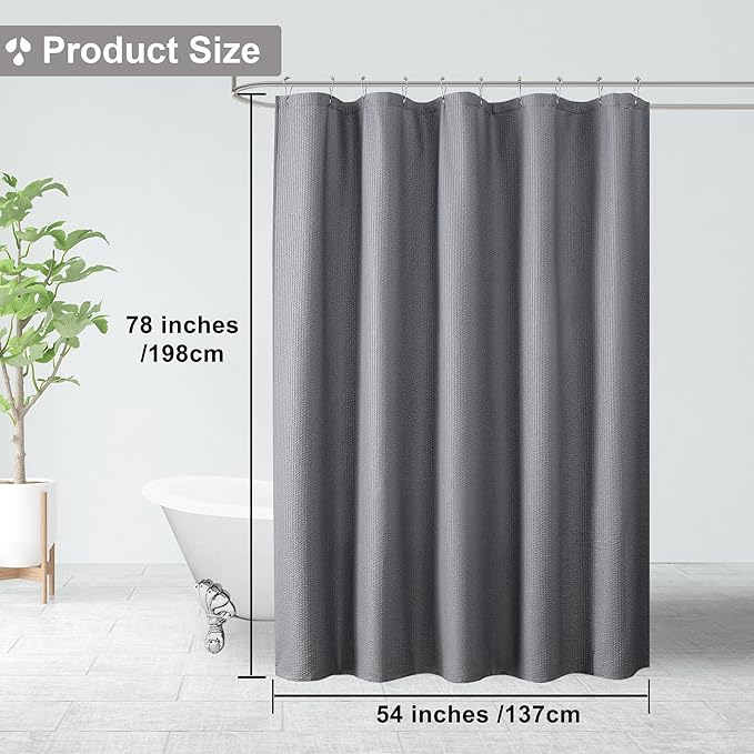 OVZME Long Stall Shower Curtain 54X78 inch, Embossed Textured Fabric Shower Curtain for Bathroom - Soft Cloth & Hotel Spa, Water Repellent, Machine Washable Bathroom Curtain, Grey