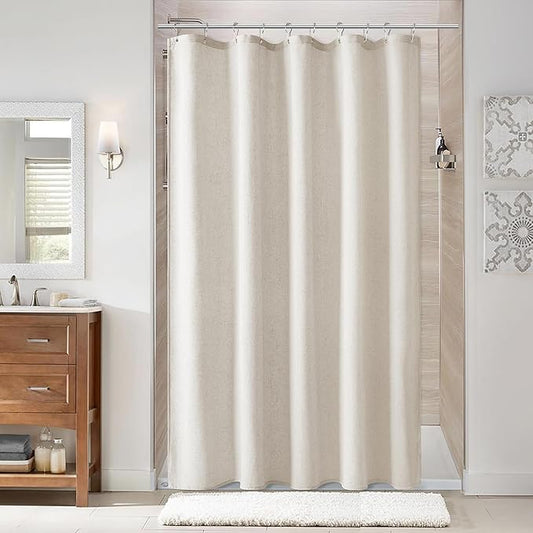 Naturoom Oatmeal Linen Shower Curtain, Cloth Textured Fabric Shower Curtain Set with Hooks, Simple Elegant Modern Farmhouse Country Ultra Thick Bath Curtains for Bathroom,Water Repellent,60x72