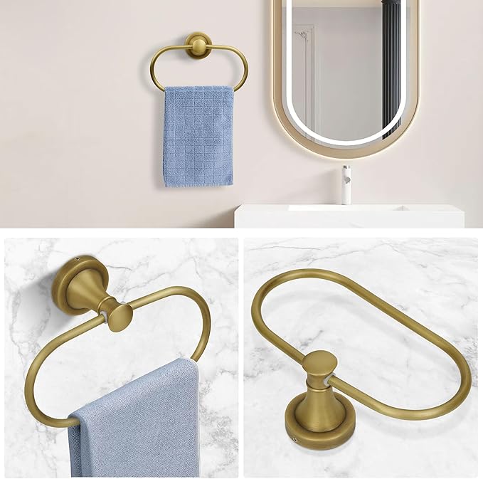 Brass Bathroom Hand Towel Holder, Antique Brass Towel Ring Holder, Wall Mounted Oval Towel Rack Hanger Home Half Round Bathroom Hardware Accessory Modern