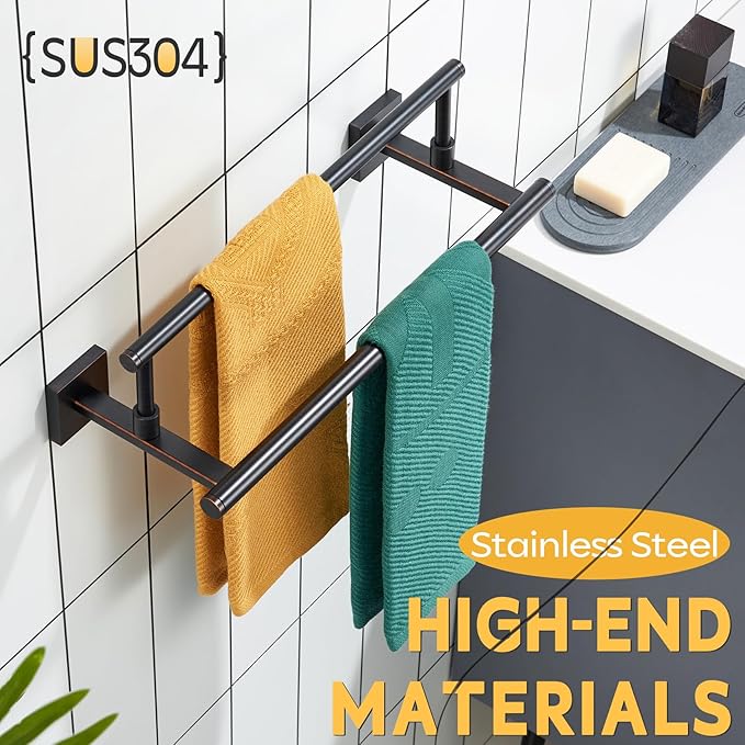 KOKOSIRI Hand Towel Bar 16-Inch Towel Holder Bathroom Rack for Bath Cabinet Towel Rails Oil Rubbed Bronze Stainless Steel B5009ORB-L16