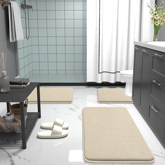 OLANLY Thick Memory Foam Bath Mat Rug 70x24, Extra Soft Absorbent Bathroom Rug, Quick Dry Bath Mats, Non-Slip, Machine Washable Carpet for Bathroom, Tub and Shower, Home Decor Accessories, Sand