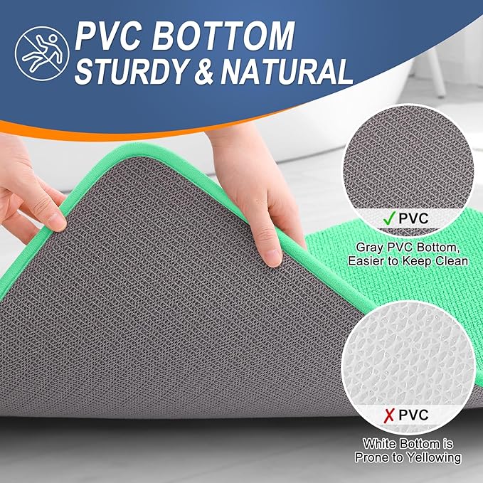OLANLY Thick Memory Foam Bath Mat Rug 24x16, Extra Soft Absorbent Bathroom Rug, Quick Dry Bath Mats, Non-Slip, Machine Washable Carpet for Bathroom, Tub and Shower, Home Decor Accessories, Mint Green