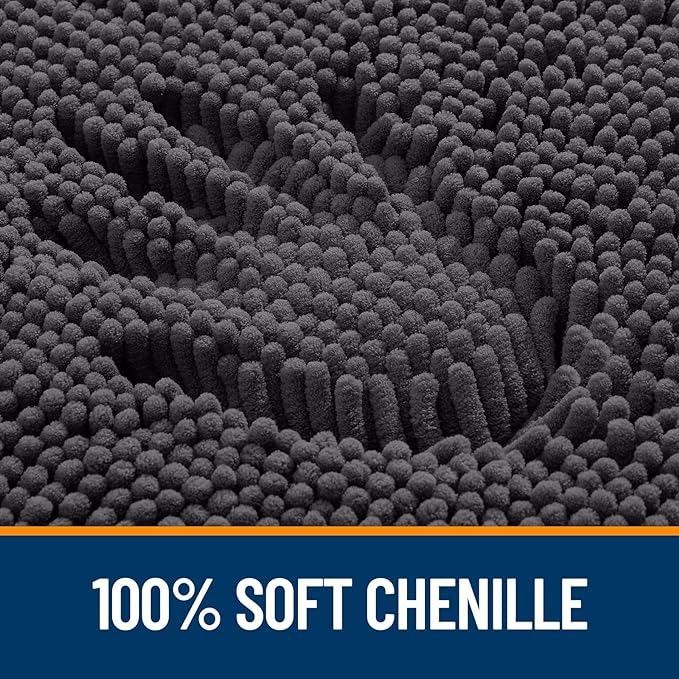OLANLY Bathroom Rugs 70x24, Extra Soft Absorbent Chenille Bath Rugs, Rubber Backing Quick Dry, Machine Washable Bath Mats for Bathroom Floor, Tub and Shower, Home Decor Accessories, Dark Grey