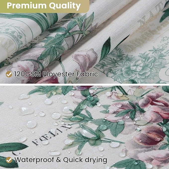 Fabric Shower Curtain, Country Vintage Floral Shower Curtain, Gold and Green Flower Shower Curtains for Bathroom, Waterproof Bathroom Curtains, 72" W x 72" H