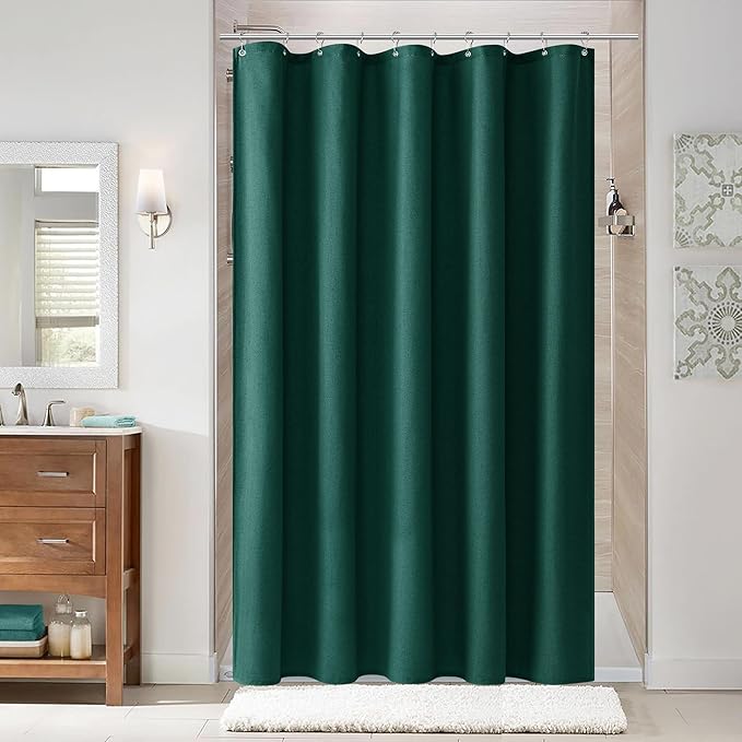 Naturoom Dark Green 54 Inch Shower Curtain - Stall Narrow Half Linen Ultra Thick Fabric Shower Curtain Set with Hooks, Boho Farmhouse Rustic RV Camper Bath Curtains for Bathroom, 54x78