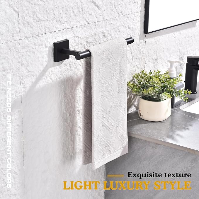 Black Hand Towel Holder,Thicken SUS 304 Stainless Steel Towel Bar Towel Ring for Bathroom, Modern Design Hand Towel Rack Towel Hanger Wall Mounted