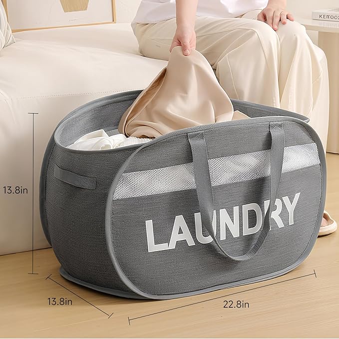 Foldable Laundry Basket with Zipper Lid, Reinforced Steel Ring Collapsible laundry hamper, 70L Breathable Mesh Dirty clothes hamper with Dual Handles for Home, Dorm, Apartment,Bedroom