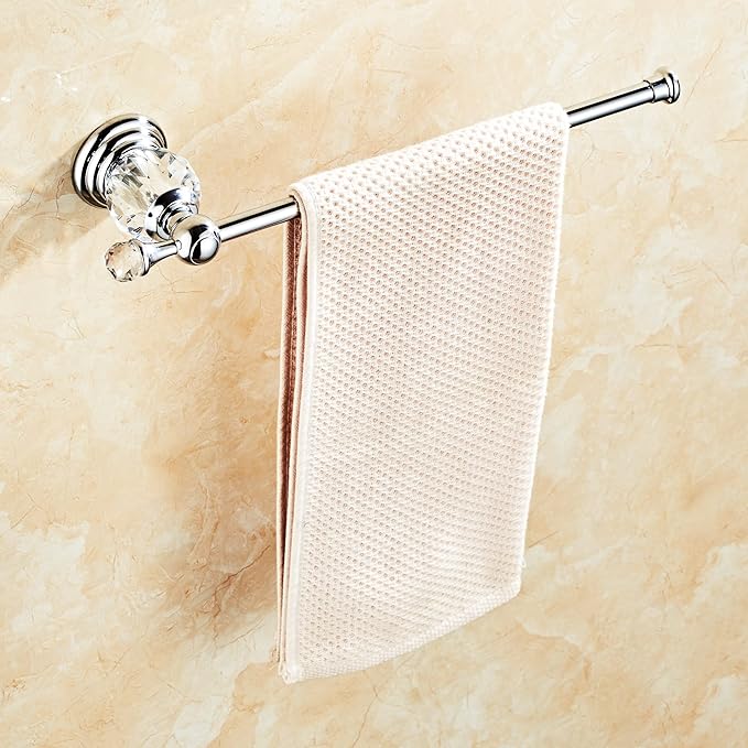 Crystal Bathroom Hardware Set,Adjustable Towel Rack, Toilet Roll Paper Holder,Hand Towel Holder,Hook,Gold Bathroom Accessories Set Wall Mounted (Bright Chrome)