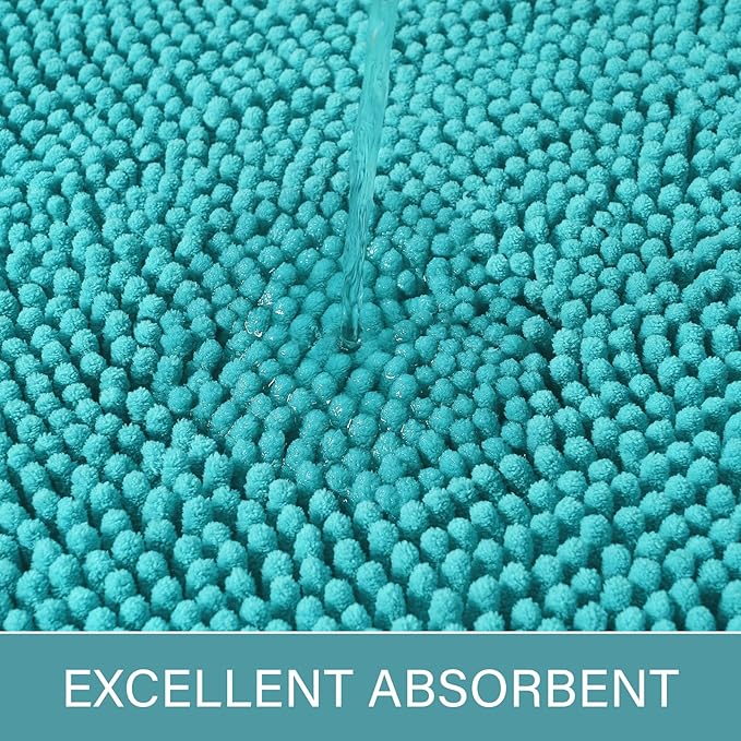 LOCHAS Luxury Bathroom Rug Shaggy Bath Mat 24 x 60 Inch, Washable Non Slip Bath Rugs for Bathroom Shower, Soft Plush Chenille Absorbent Carpets Mats, Teal Blue