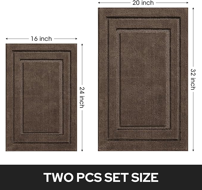 HOMEIDEAS Bathroom Rugs Sets 2 Piece, Super Soft and Absorbent Non Slip Microfiber Machine Washable Bath Mat Set (20" x 32" + 16" x 24", Brown)