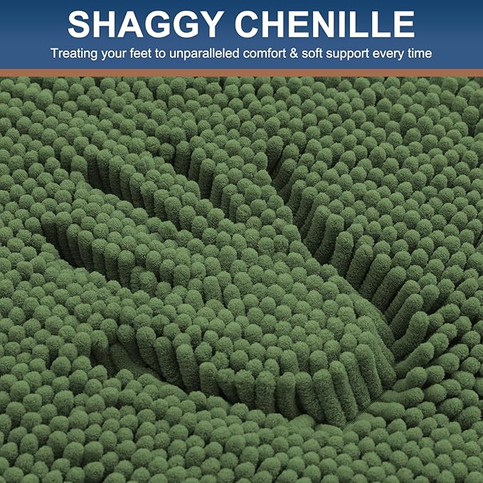 Smiry Luxury Chenille Bathroom Rugs 34x21, Extra Soft and Absorbent Shaggy Bath Mat, Machine Washable, Non-Slip Plush Carpet Runner for Tub, Shower, and Floor, Home Decor Accessories, Olive Green