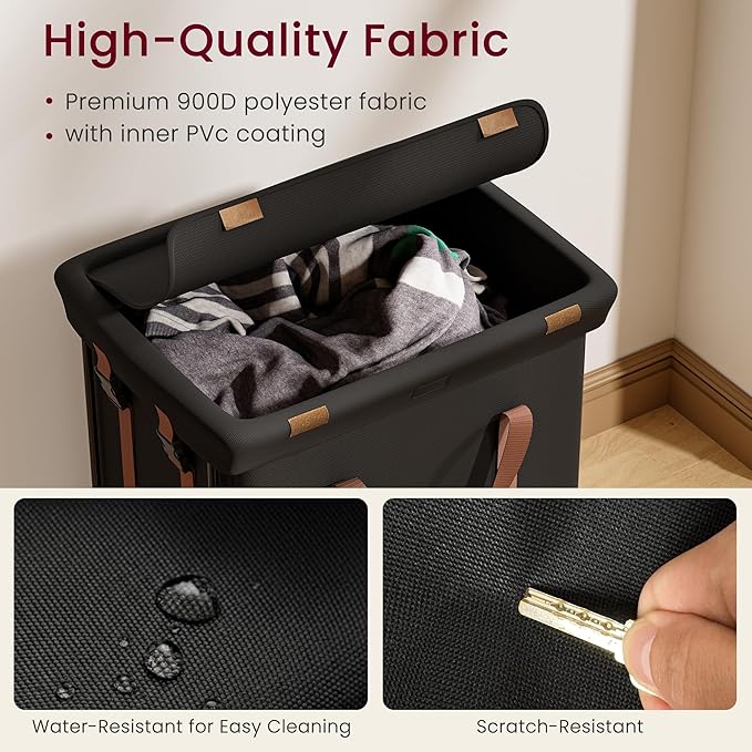 150L Rolling Laundry Basket with Wheels and 2 Removable Bags, Double Laundry Hamper with Lid, 2 Section Large Capacity for Laundry Bedroom Bathroom Dorm, Easy Move & Organize 19.7"x15.7"x31.9", Black