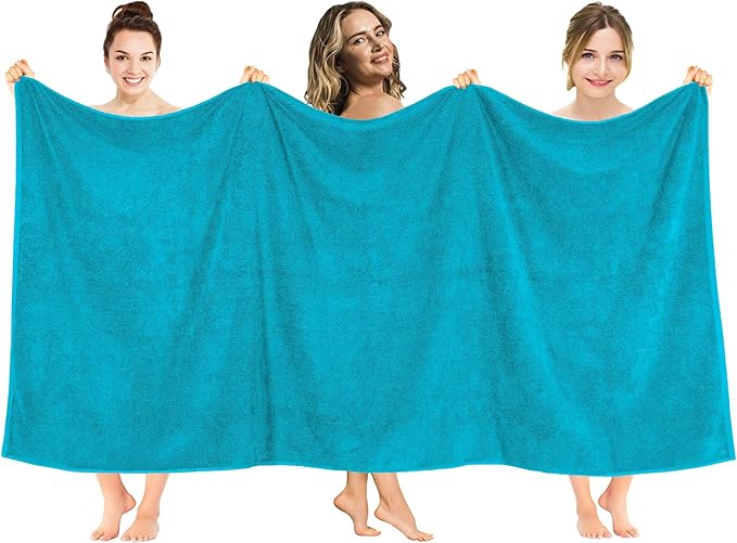 American Soft Linen 100% Cotton 600 GSM Turkish 40x80 Oversized Bath Towel Sheet, Extra Large Adult Towels for Bathroom, Aqua Blue Bath Sheet