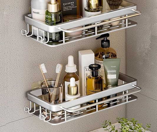 Storage Shelves, Bathroom washbasin Storage, Double Thickened Patch Square Basket (with Hook and Rod)