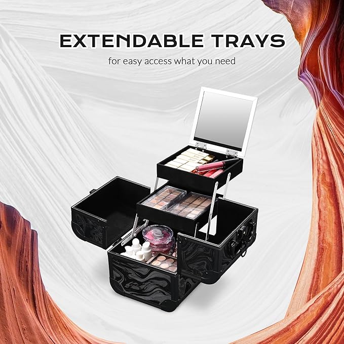 BYOOTIQUE Rolling Makeup Train Case with Portable Cube Case Cosmetic Organizer