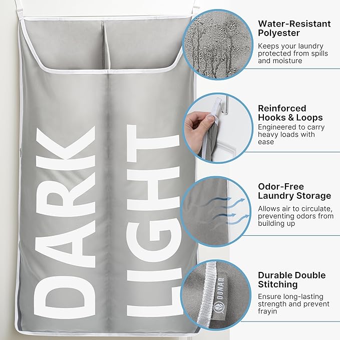 Hanging Laundry Hamper Bag XL 40x22", Space Saving over the Door Storage Bags, Behind the Door Hampers for Dirty Clothes & Wall Mounted Basket for Bathroom, Organizer for Small Room Spaces RV