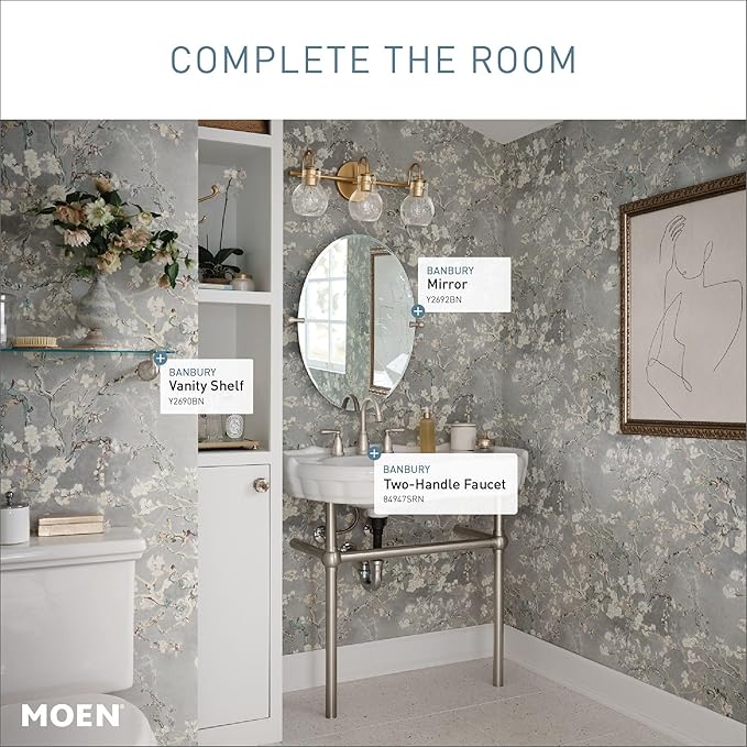 Moen Y2690BN Banbury 22.75 in. W Glass Shelf in Brushed Nickel