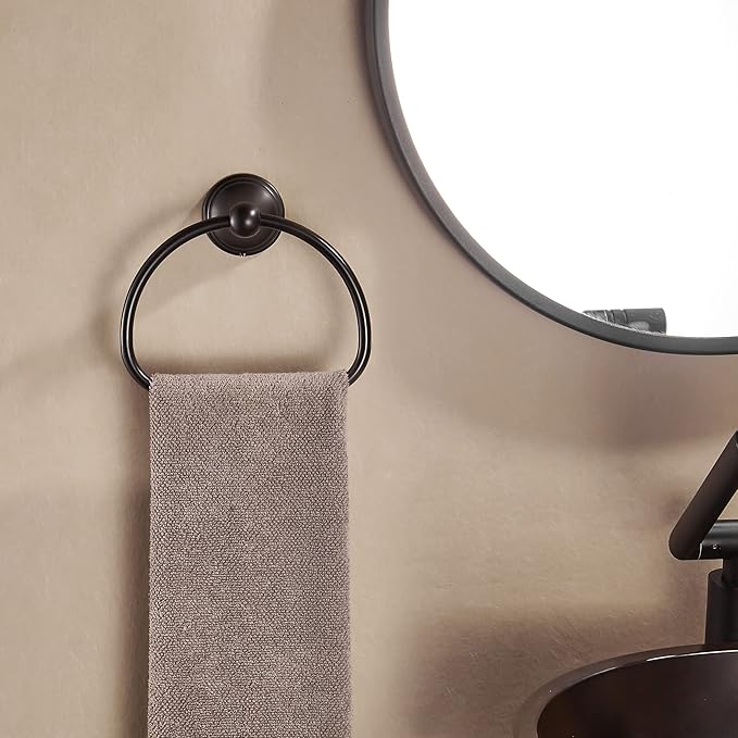WOLIBEER Bronze Towel Ring,Bathroom Hand Towel Holder Oil Rubber, Round Hand Towel Rack Hanger Wall Mounted Farmhouse Bath Accessories