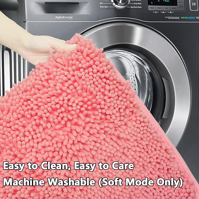 BOANKODU Bath Rug Sets 2 Piece, Soft Chenille, Non-Slip, 32x20 Inch + 20x20 Inch U Shape Multi-Purpose Machine Washable (Pink)