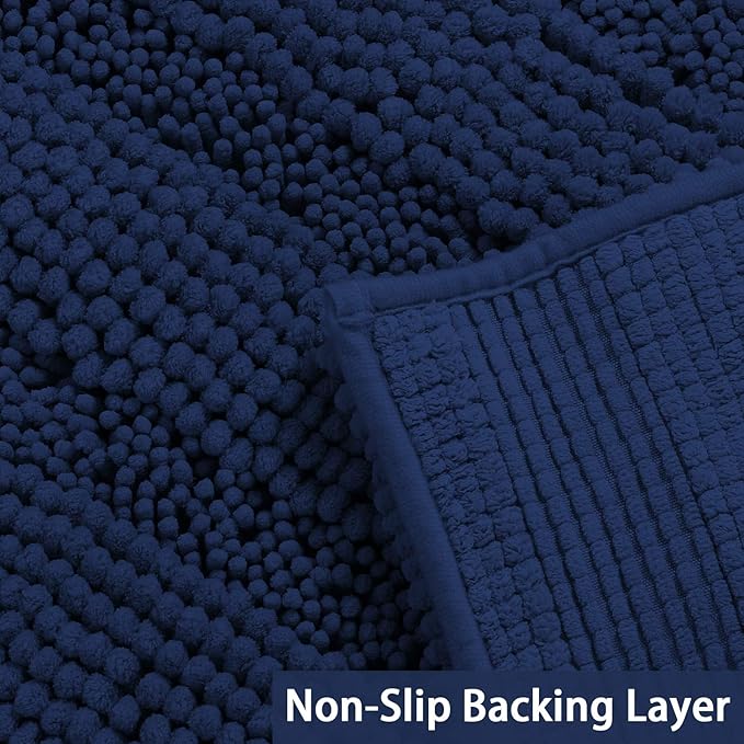 Turquoize Chenille Bathroom Rugs Set - Non-Slip Bath Mats for Bathroom Floor, Extra Soft and Absorbent Shaggy Mats for Kitchen/Entryway (20" x 32" and 17" x 24"), Navy