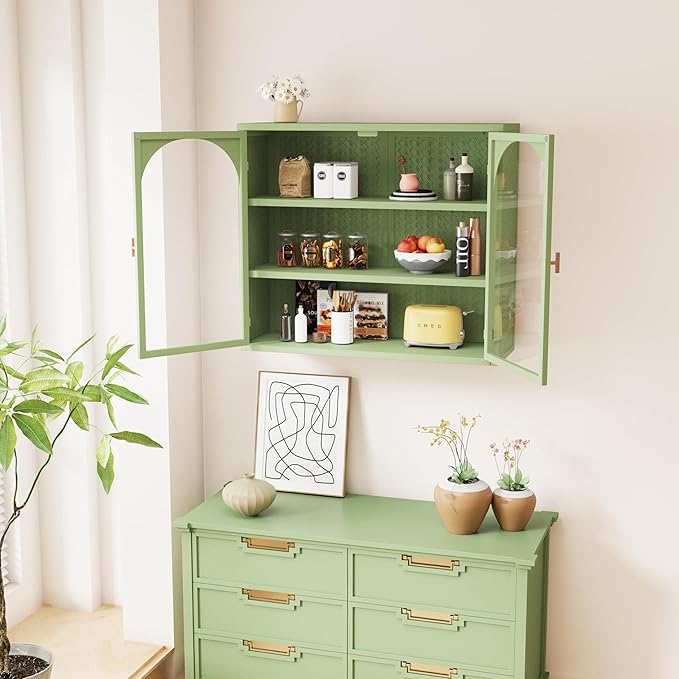 Medicine Cabinet,Medicine Cabinets for Bathroom with Glass Doors Shelf,Bathroom Cabinet Wall Mounted Wooden Bathroom Storage Cabinet Bathroom Cabinet Kitchen (Green3)