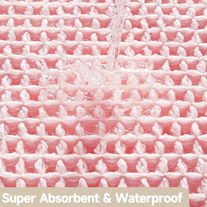 Light Peachy Pink Long Bathroom Rugs, Waffle Runner Rug Bathroom Non Slip Washable Quick Dry Cute Bath Mat Boho Farmhouse Bath Mat, 60"x24" Light Peachy Pink