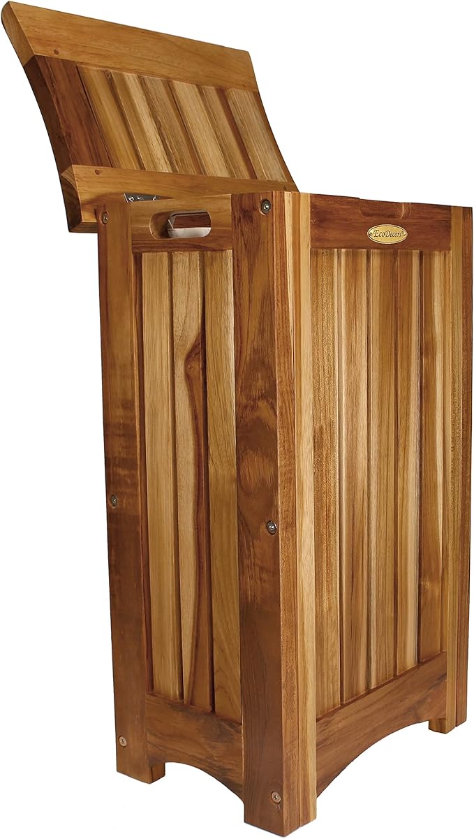 DecoTeak Solid Hamper in Natural Teak, 15 inch W x 12.5 inch D x 16 inch H