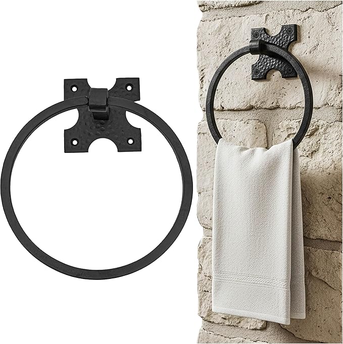 Mystic Colonial Cast Iron Towel Bar Rustic Wall Mounted Metal Rack for Bathroom, Kitchen, or Entryway � Black Heavy-Duty Towel Holder (6.25"", Rustic Iron Wall Mounting)