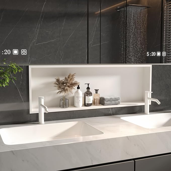 Neodrain Shower Niche, Insert Bathroom Storage Shower Shelf, Stainless Steel Recessed Wall Niche No Tiled Recessed Cabinet Waterproof for Shower Storage(White,36"x12")