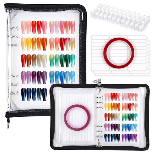 Segbeauty Nail Polish Color Swatches with Zipper, Nail Display Book A5 Binder, Press On Nails Stand with 240 Fake Nails, Polish Swatches Color Display Book Organizer Art Salon Supplies Storage Black