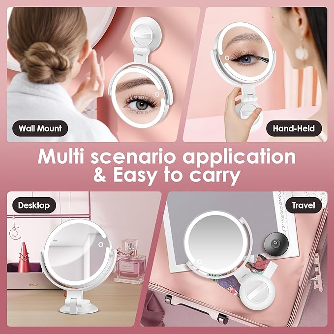 30X/1X Magnifying Mirror Suction Cup with Powerful Locking, Wall Mounted Makeup Mirror, Shaving Mirror for Bathroom, Detachable for Travel, 3 Color Modes and Adjustable Brightness (7 inch)