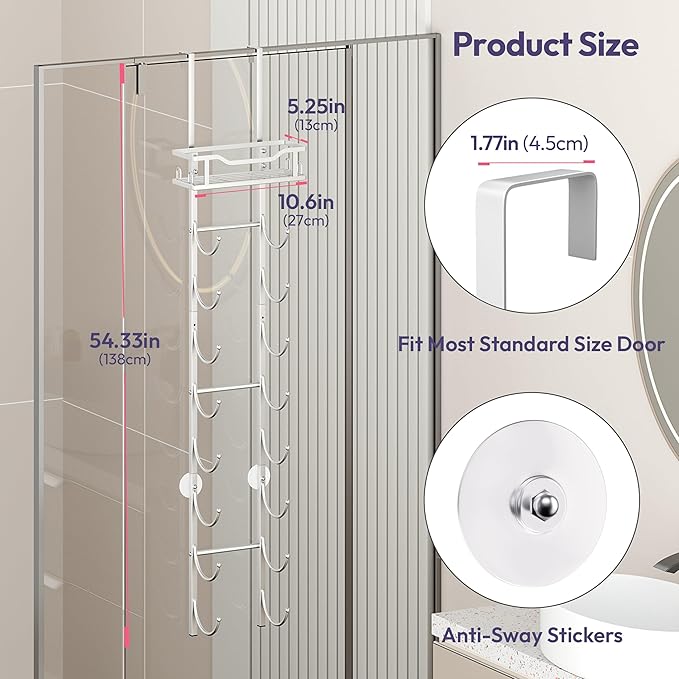 SWTYMIKI Over The Door Towel Rack - 9 Tier Towel Racks for Bathroom Wall Mounted, Towel Holder with Shelf, Hanging Rolled Towel Storage Organizer for Small Bathroom, Camper, RV, Sliver